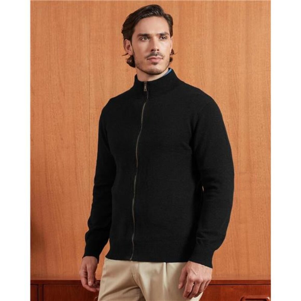 Mens Cotton Zip Cardigan Sweater Jacket Full Zip Stand Collar Knit Lightweight - Picture 5 of 7